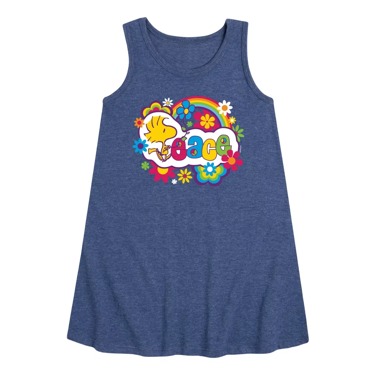 Детское платье-трапеция без рукавов Peanuts Peace Floral & Colorful Woodstock, Heather Navy
