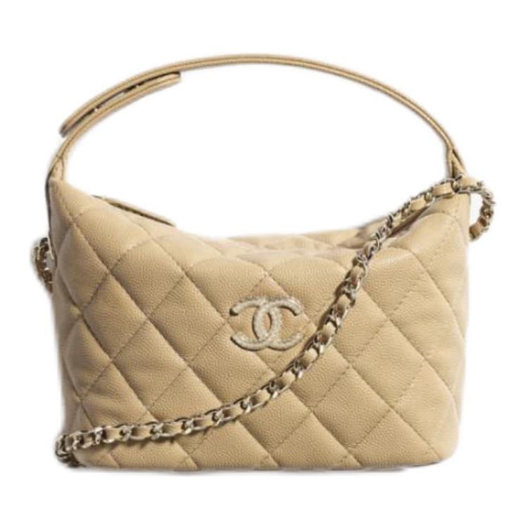 

CHANEL Женская сумка через плечо из тисненой телячьей кожи темно-бежевого цвета