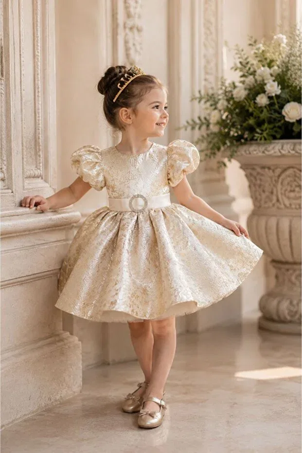 Детское платье для девочек с пышной юбкой Gold Brocade Fluffy Atelier Des Reves, Gold — фото 2