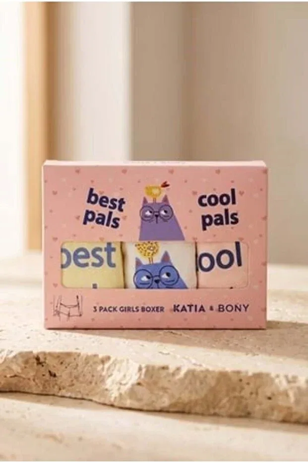 Детский комплект боксеров для девочек с принтом Girl'S 3-piece boxer set with cat design Bony Socks, Pink