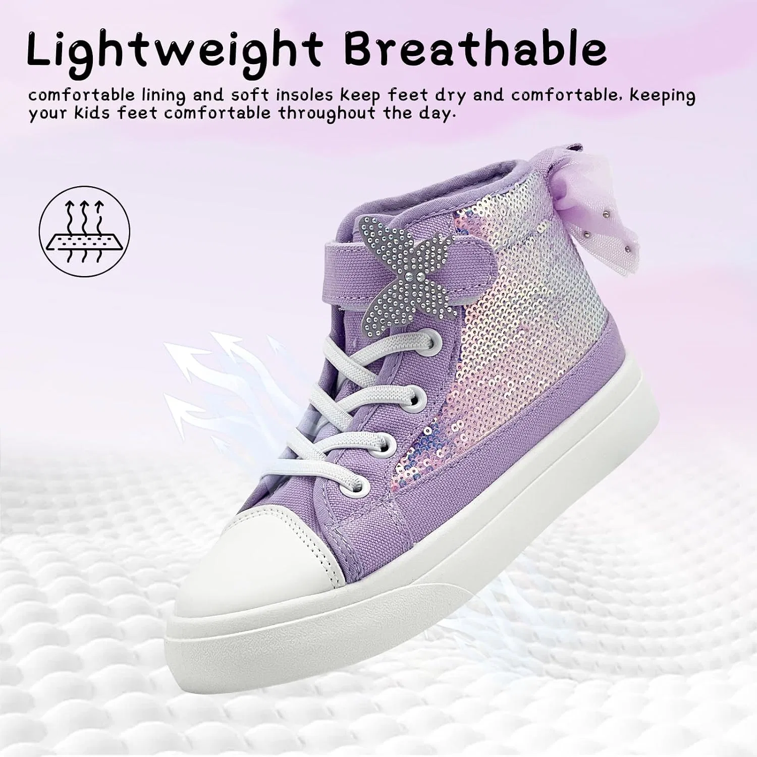 Детские кеды для девочек и мальчиков с принтом Sharllen, Light Purple — фото 4