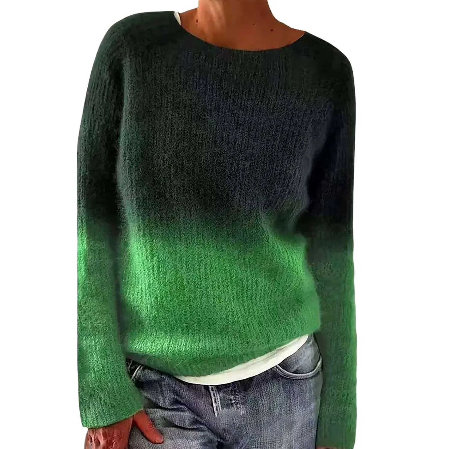 Женский свитер с принтом Retro Knitted Sweater with Isle Print, Light Green — фото 2