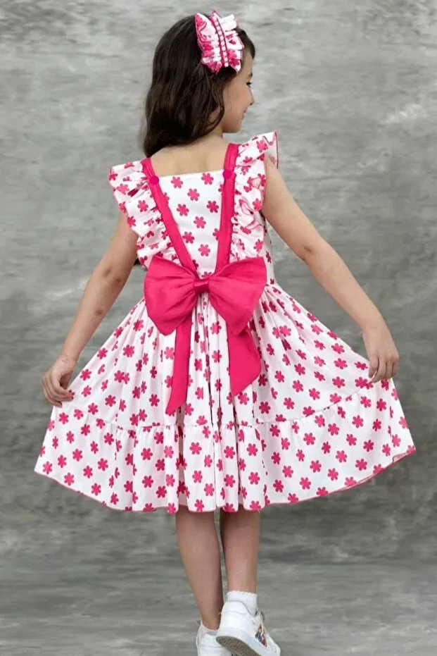 Детское платье для девочек с принтом Buckle Floral Bow Holiday Abiyekids, Pink