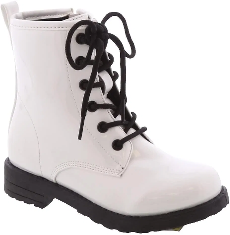 Детские ботинки для девочек на шнуровке с молнией TOP Moda, White Patent