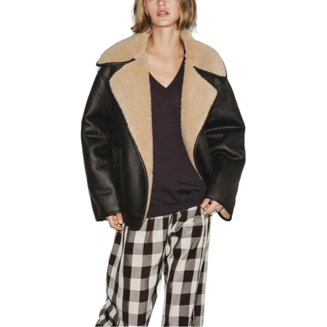 Женское пальто ZARA, Brown/Nude — фото 4