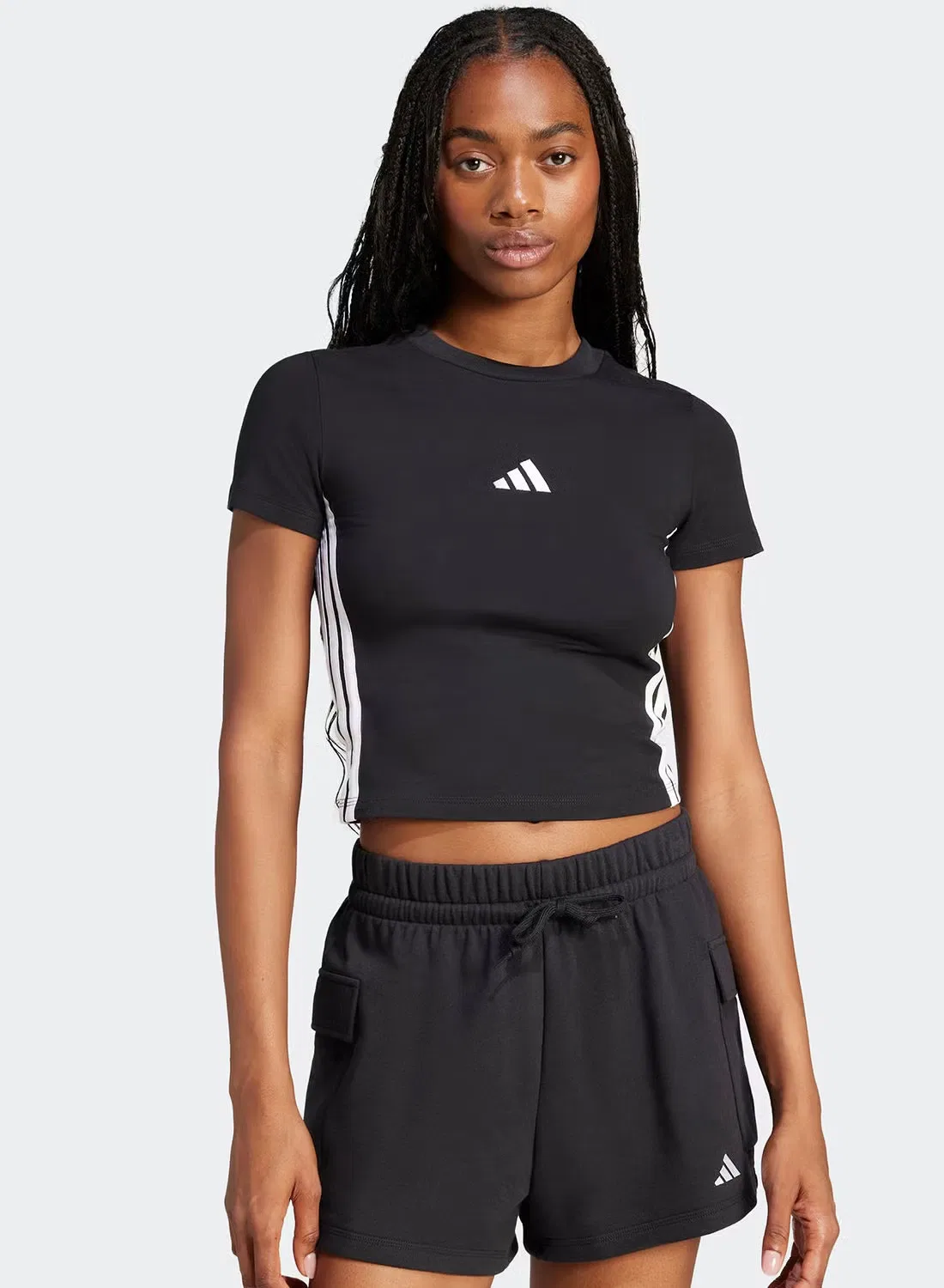 Футболка с принтом Essentials 3 stripes Adidas, черный