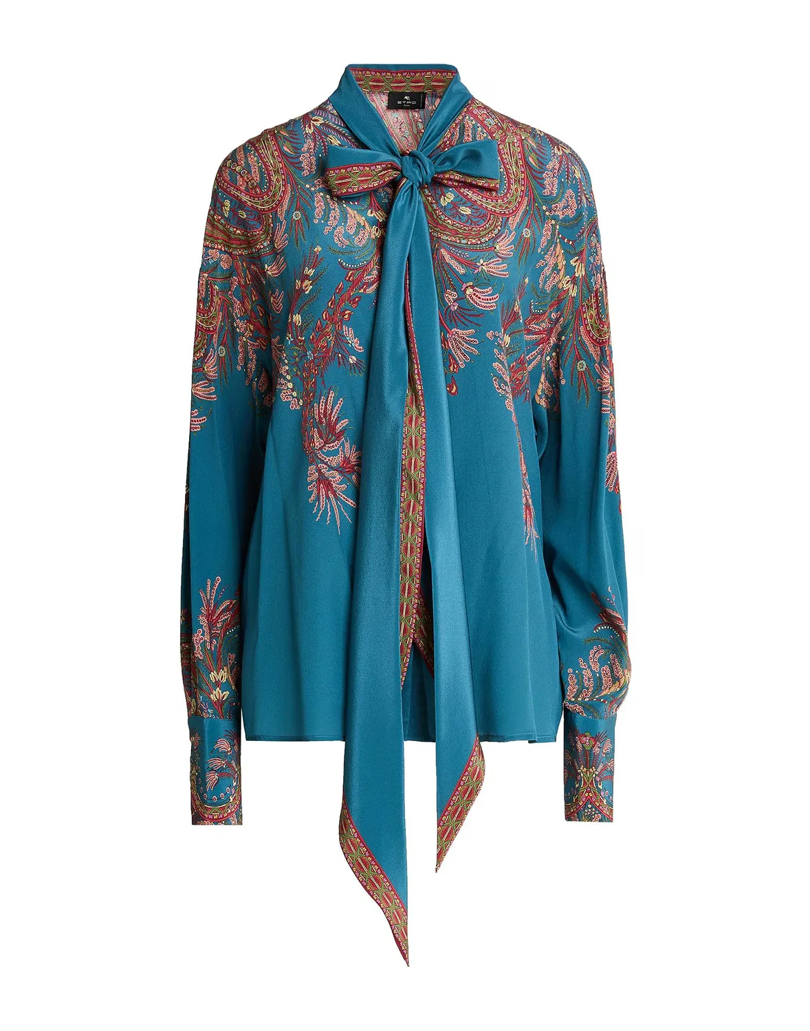 Женская блуза с бантом из шелка с принтом Etro, Deep Teal