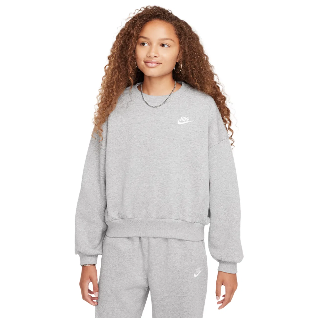 Толстовка Club Fleece Boxy Crew Nike, цвет White/Dk Grey Heather
