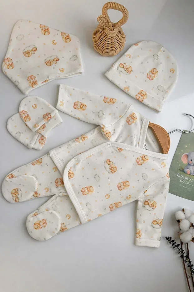 Детский комплект одежды для новорожденных хлопковый Rabbit Pattern Lunar Stars, Ecru — фото 3