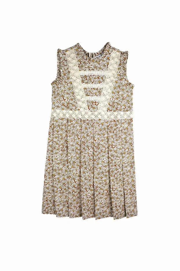 Детское платье для девочек с принтом Sezen dress - daisy Kokori Kids, Papayta Patterned Brown On Ecru