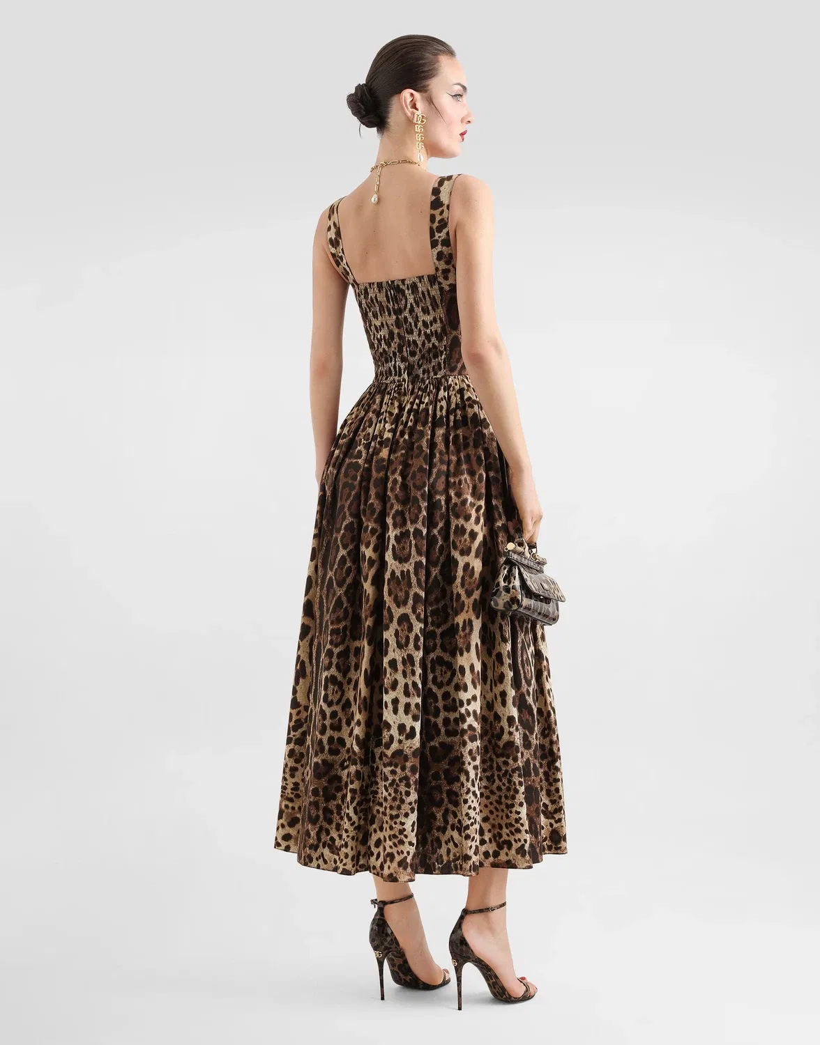 Платье из поплина с леопардовым принтом Dolce & Gabbana, коричневый — фото 3