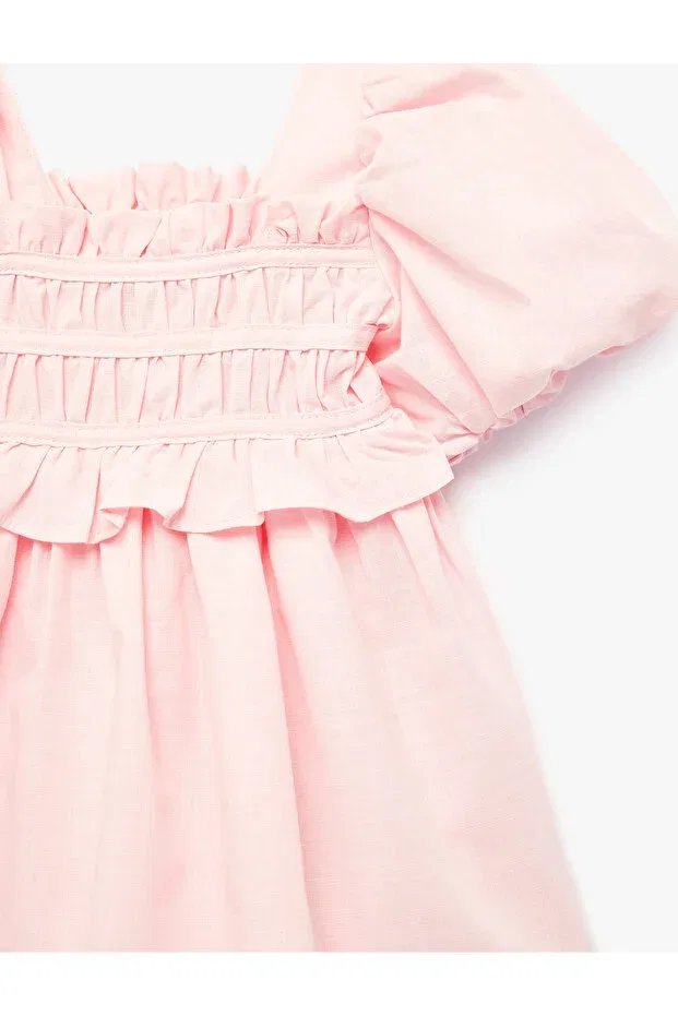 Детское платье для девочек хлопковое Balloon sleeve ruffle detailed cotton dress Koton, Rose — фото 3