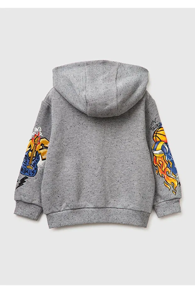 Детское худи для мальчиков с принтом United Colors Of Benetton, Gray Mix — фото 2