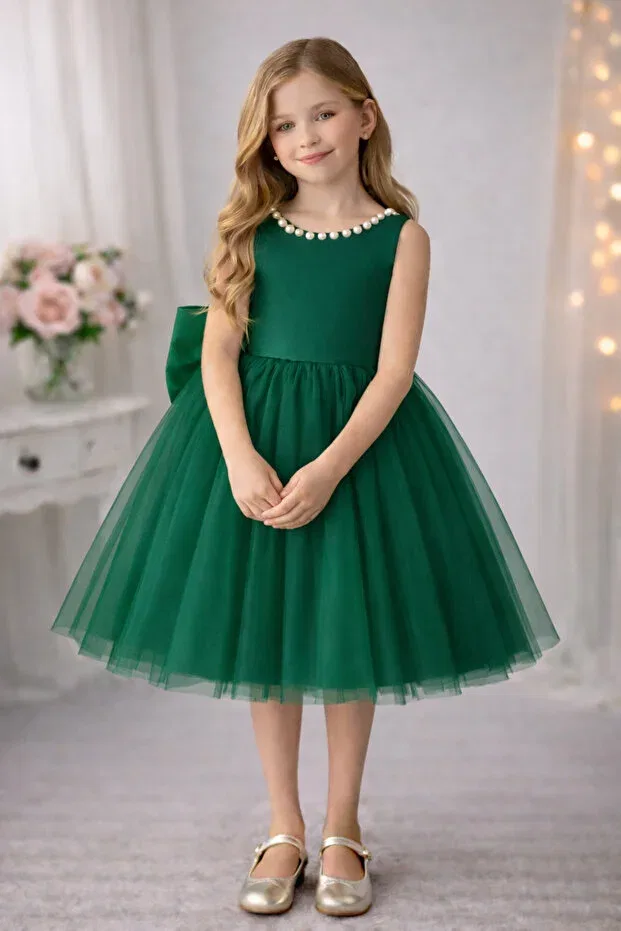 Детское платье для девочек без рукавов Violet model collar pearl Suneh, Emerald Green