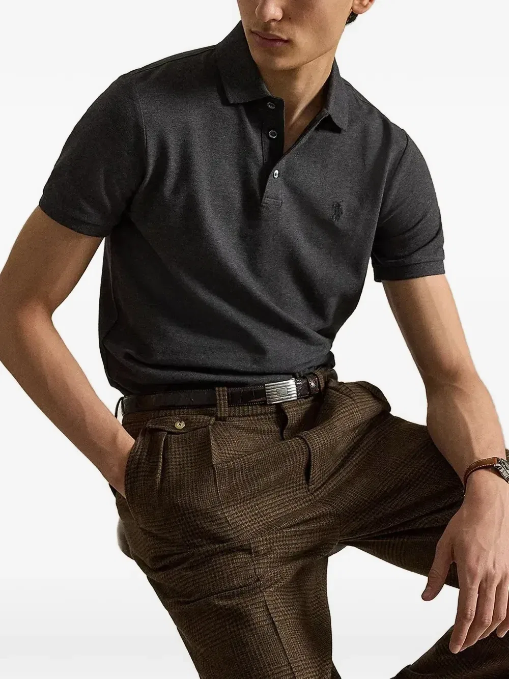 Рубашка-поло стрейч-сетка Custom Slim Fit POLO RALPH LAUREN, серый — фото 3