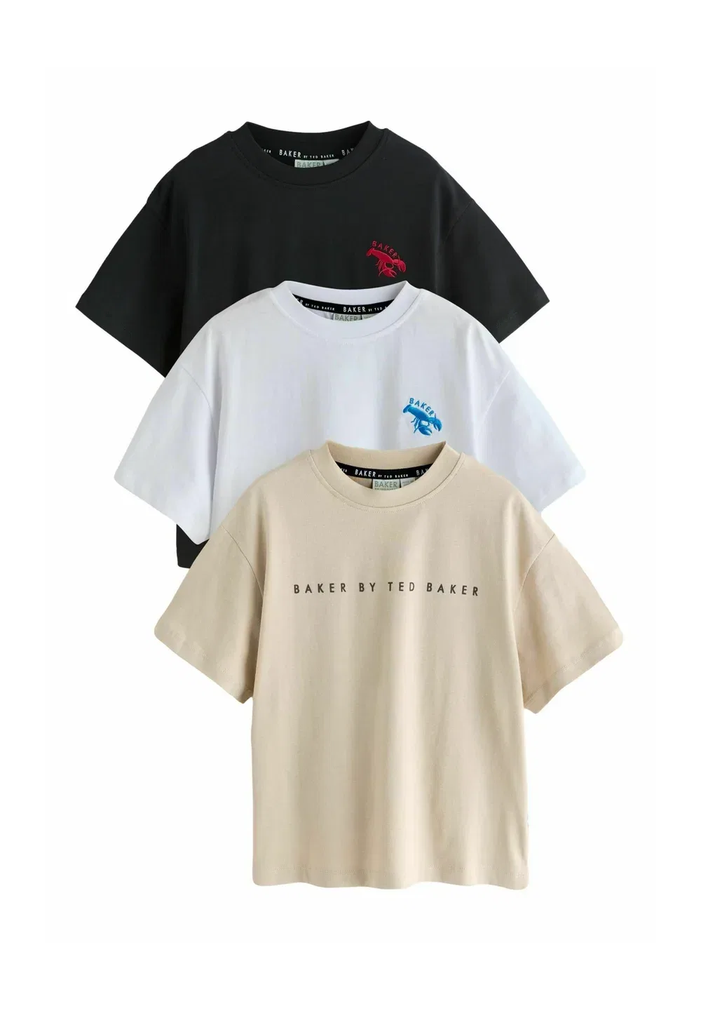Стандартный крой - комплект из 3 футболок с вышитым логотипом Baker By Ted Baker, Stone White Black