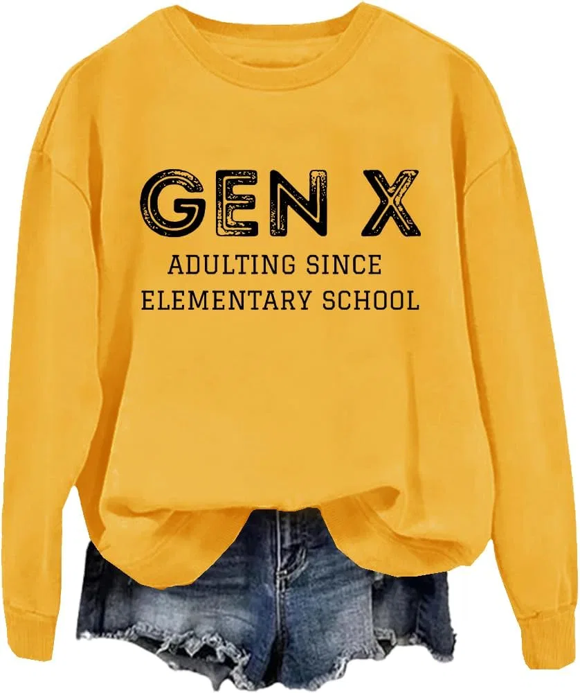 Женское худи с принтом Gen X Adulting Since Elementary School, жёлтый