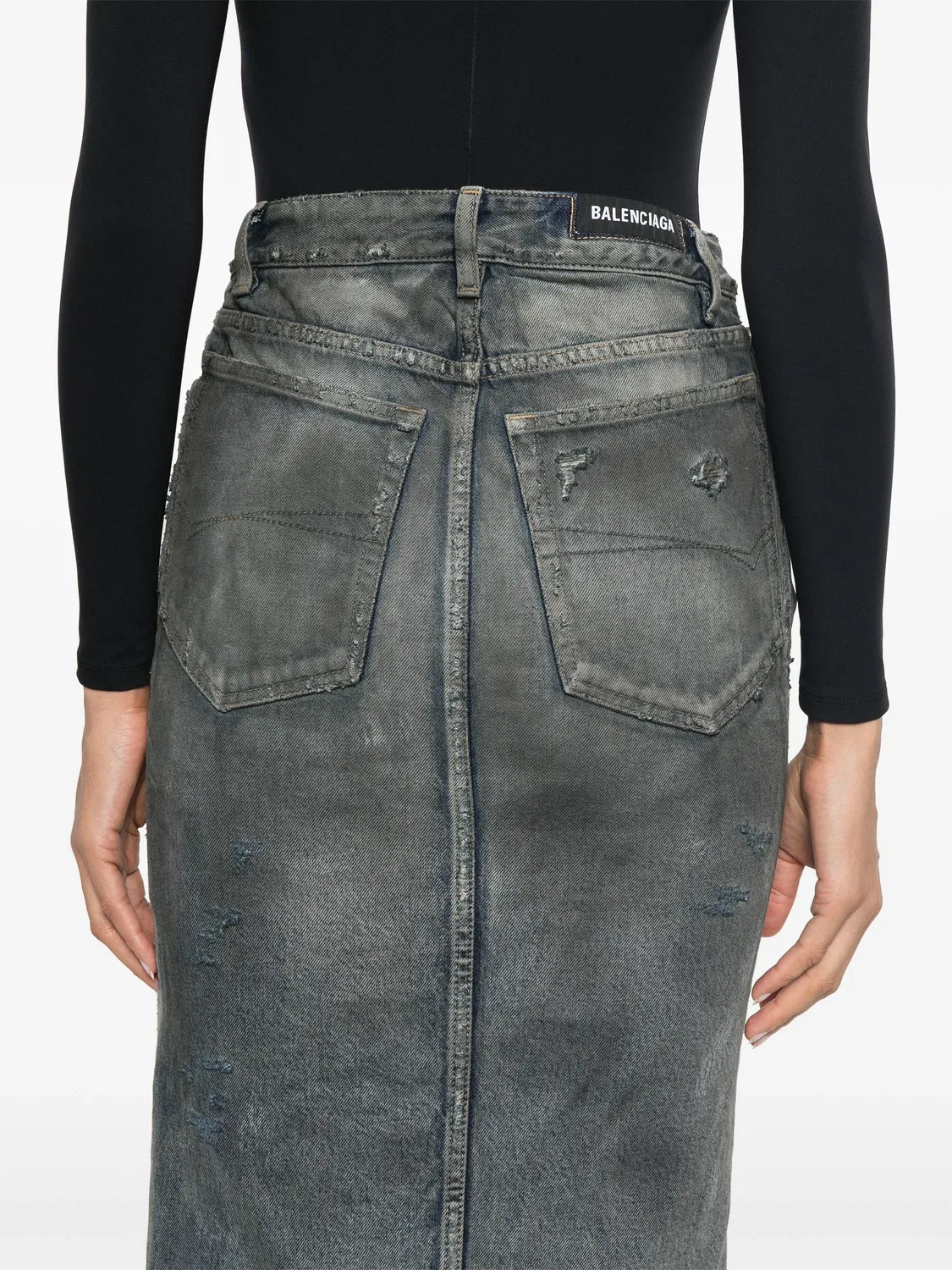Юбка макси из денима с эффектом потертости Balenciaga, серый — фото 2