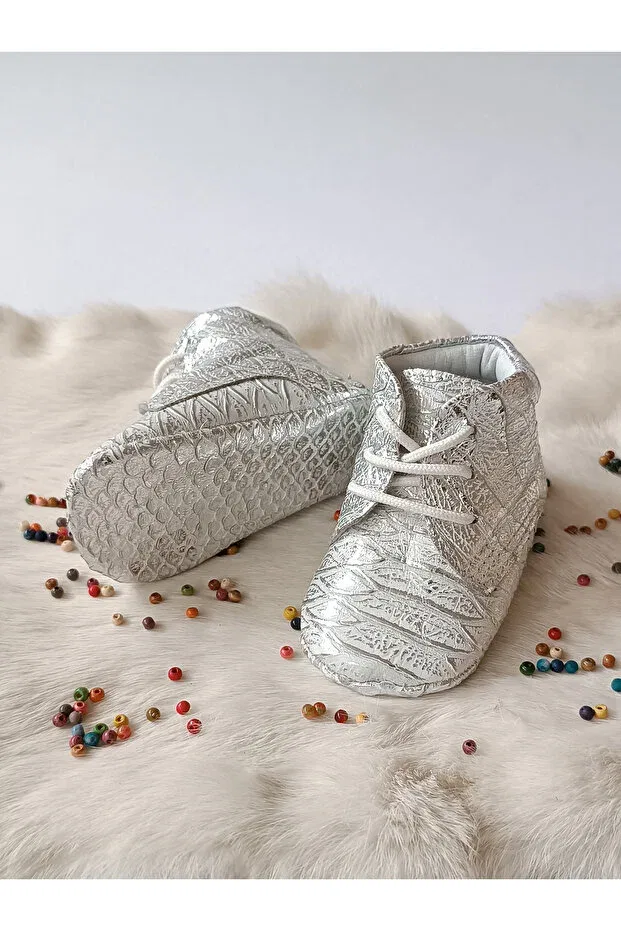 Детские пинетки для новорожденных с принтом Hodore, Patterned Silver — фото 2