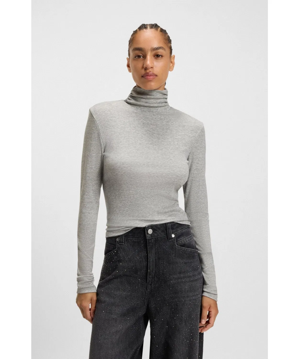 Женский лонгслив с длинным рукавомBOSS, Light Grey