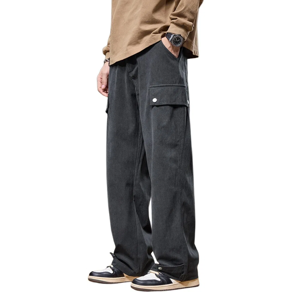 Детские прямые брюки в стиле милитари Tonlion, Dark Gray