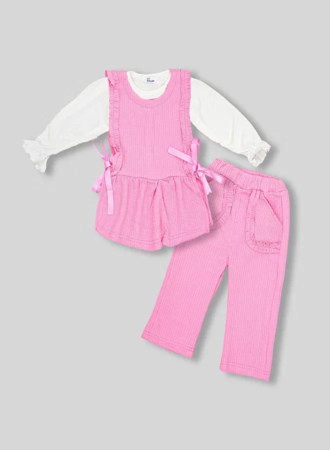 Комплект топ с воланами и штаны Babyqlo, розовый — фото 3