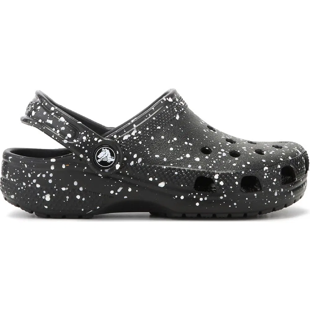 Детские классические сабо с графическим рисунком Crocs, Black/White Splatter — фото 2