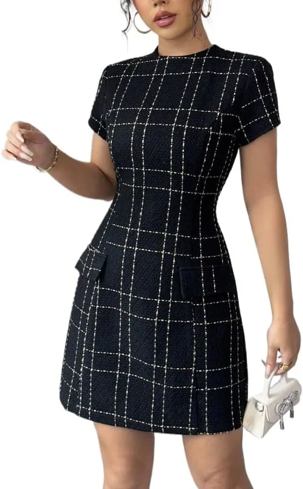 Женское элегантное мини-платье с запахом Plaid, Black