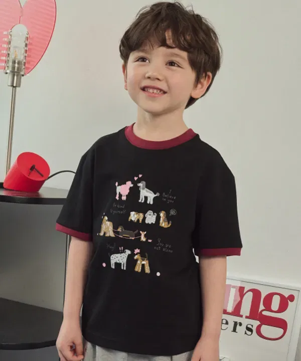 Футболка с принтом Puppy Ringer, Cpgn Kids, черный