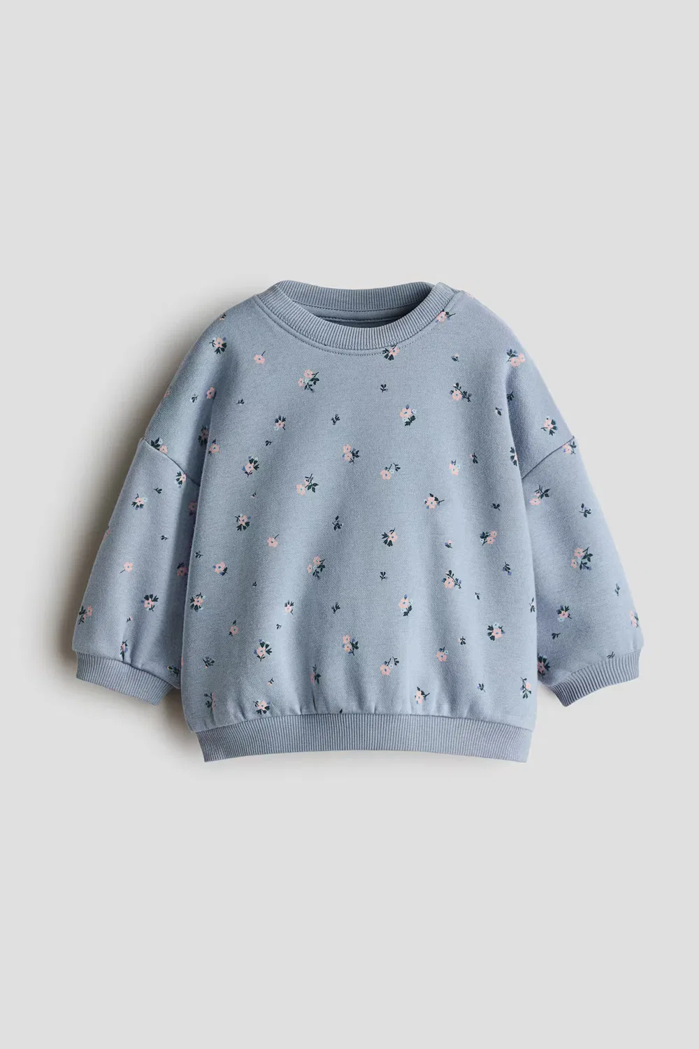 Толстовка с принтом H&M, Helles Mattblau/Geblümt