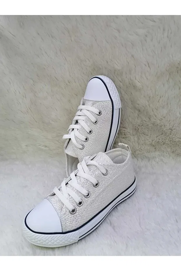 Детские кеды для девочек с принтом Orthopaedic girl's converse with cream glitter light Özgür Kids, Cream Lace-Up — фото 4