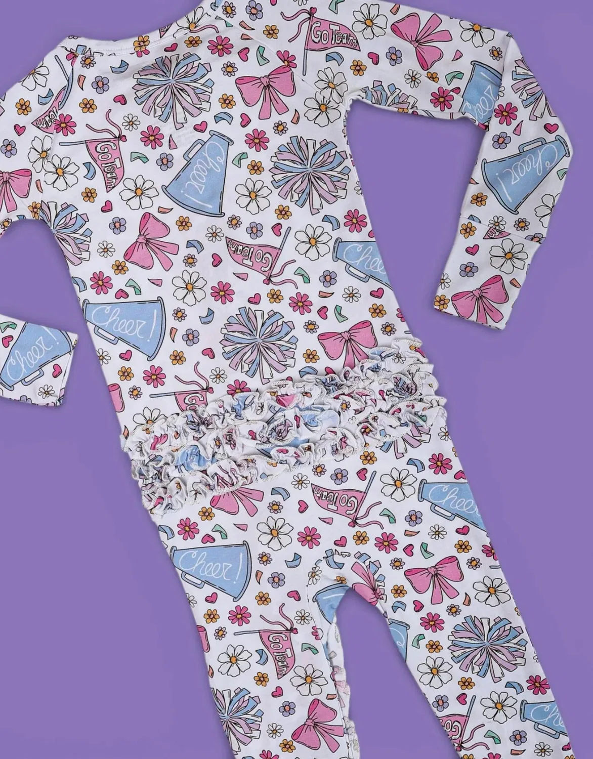 Детский боди-комбинезон с рюшами и принтом Pom Power Dream Dream Big Little Co., Pink And Purple — фото 3