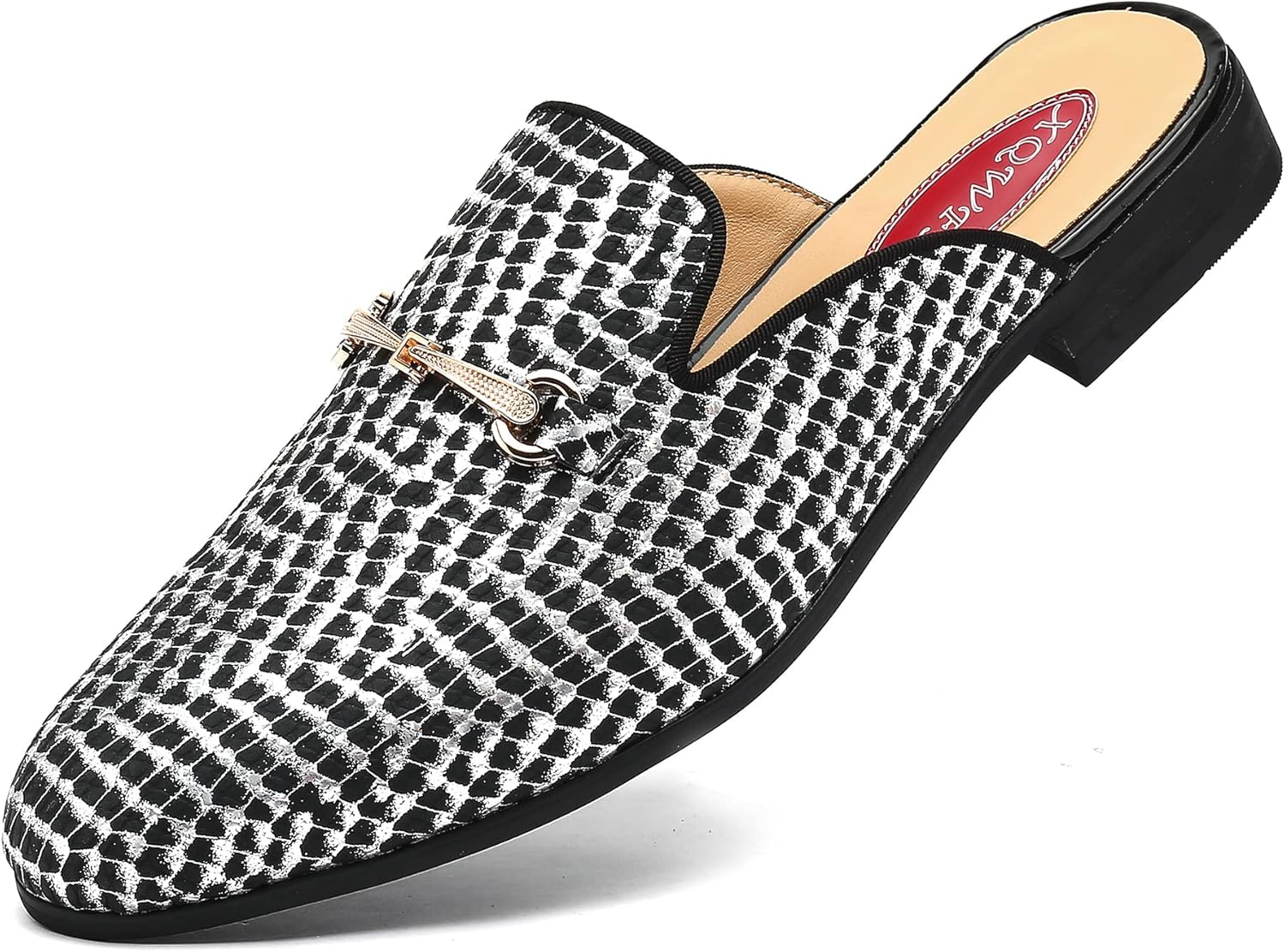 

Мужские слипоны-мюли XQWFH с золоченой пряжкой, модные кожаные формальные и повседневные беззадние тапочки, черный