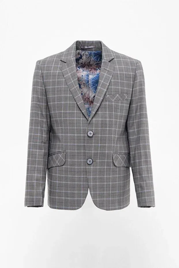 Детское пальто-пиджак для мальчиков с принтом Collection Boy's Gray Color Wool Blend Blazer Jacket Micio, Gray — фото 2