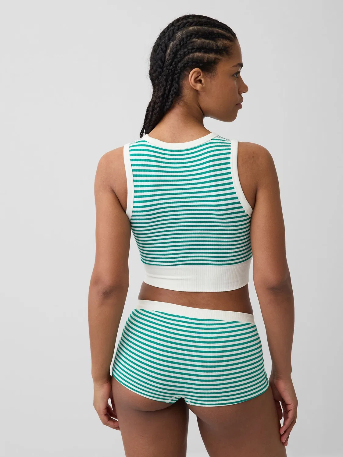 Топ-майка без швов, короткая Gap Green Stripe, зеленый полоска — фото 3