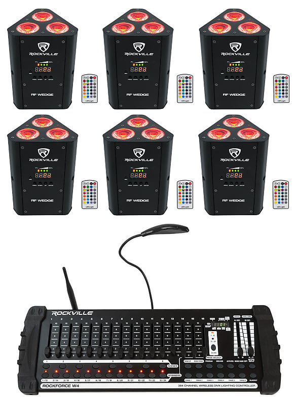 

Комплект Rockville RF WEDGE BLACK RGBWA + UV Wireless DMX Up Lights + 384 Ch, Контроллер RF WEDGE BLACK + Rockforce W4