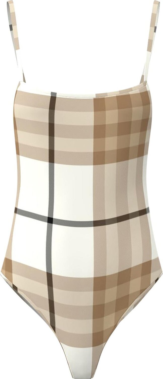 

Купальник Burberry Check Print Swimsuit 'Frosted White/Beige', белый