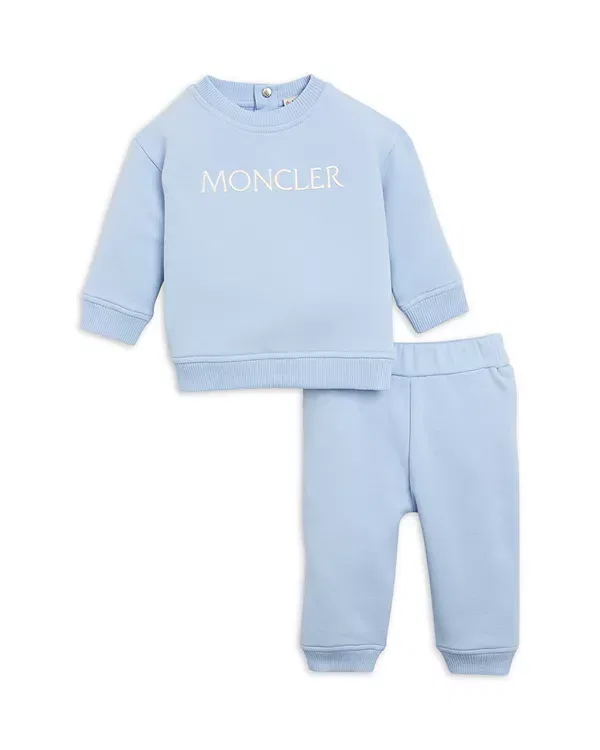 Детский комплект из футера с вышитым логотипом Moncler, Light Blue