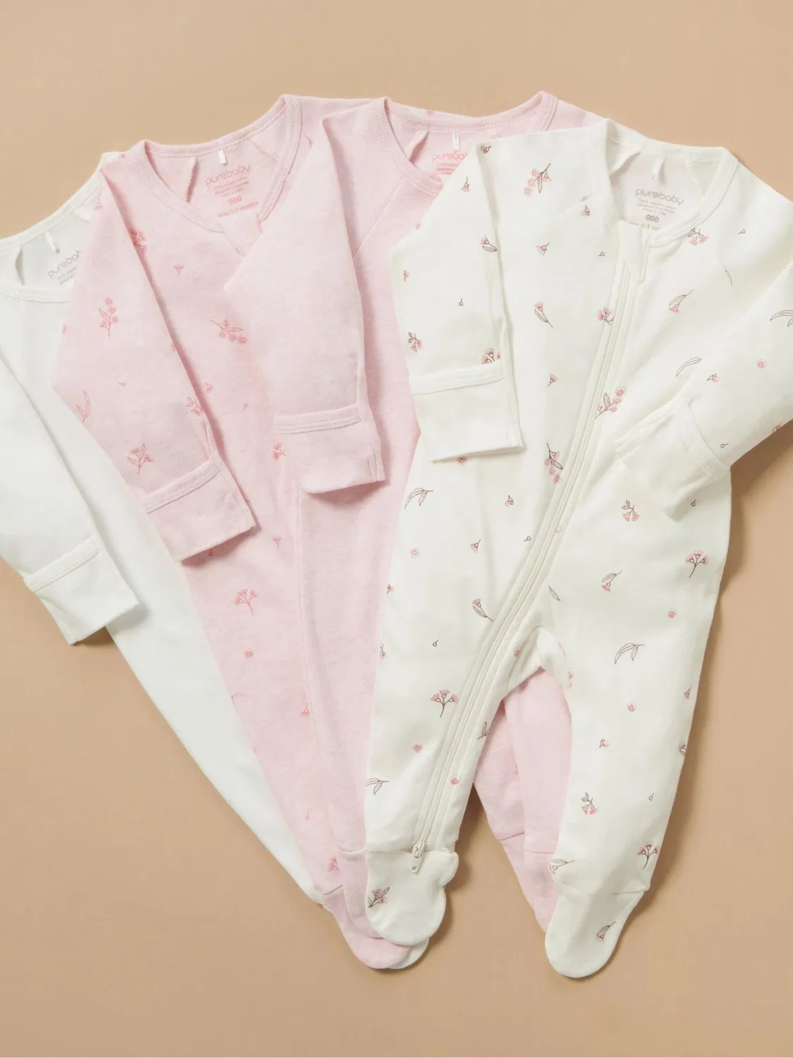 Комбинезон-слип 4 шт, хлопок Purebaby, розовый