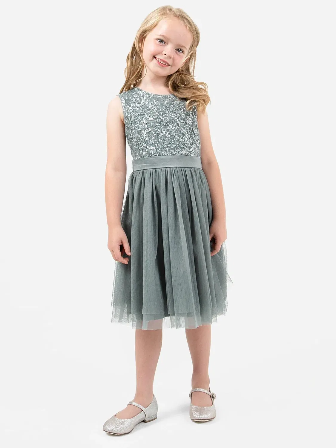 Детское платье для девочек с украшениями Flower Girl Maya Deluxe, Teal