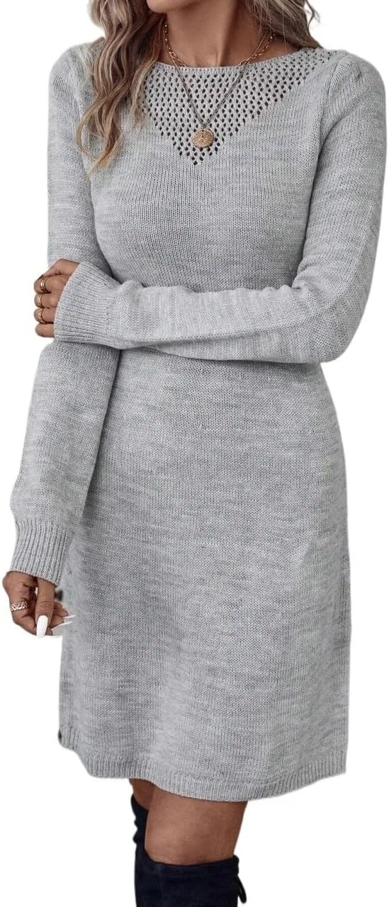 Женское трикотажное платье-свитер с круглым вырезом, Light Grey — фото 4