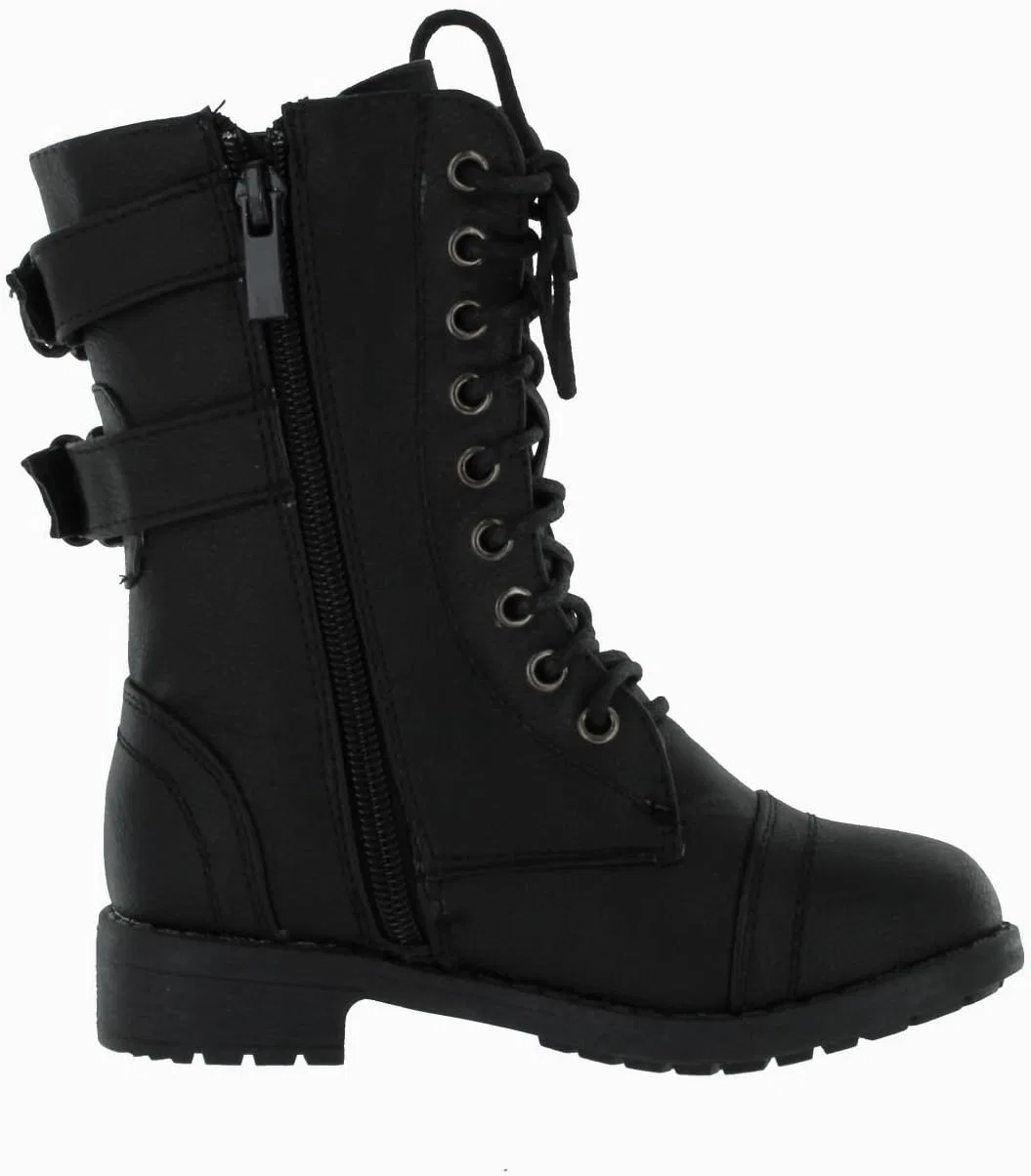 Детские ботинки для девочек из экокожи Lucky Top Soda Pack72 Dome Girls Faux Leather Combat Boots, Black Dome — фото 2