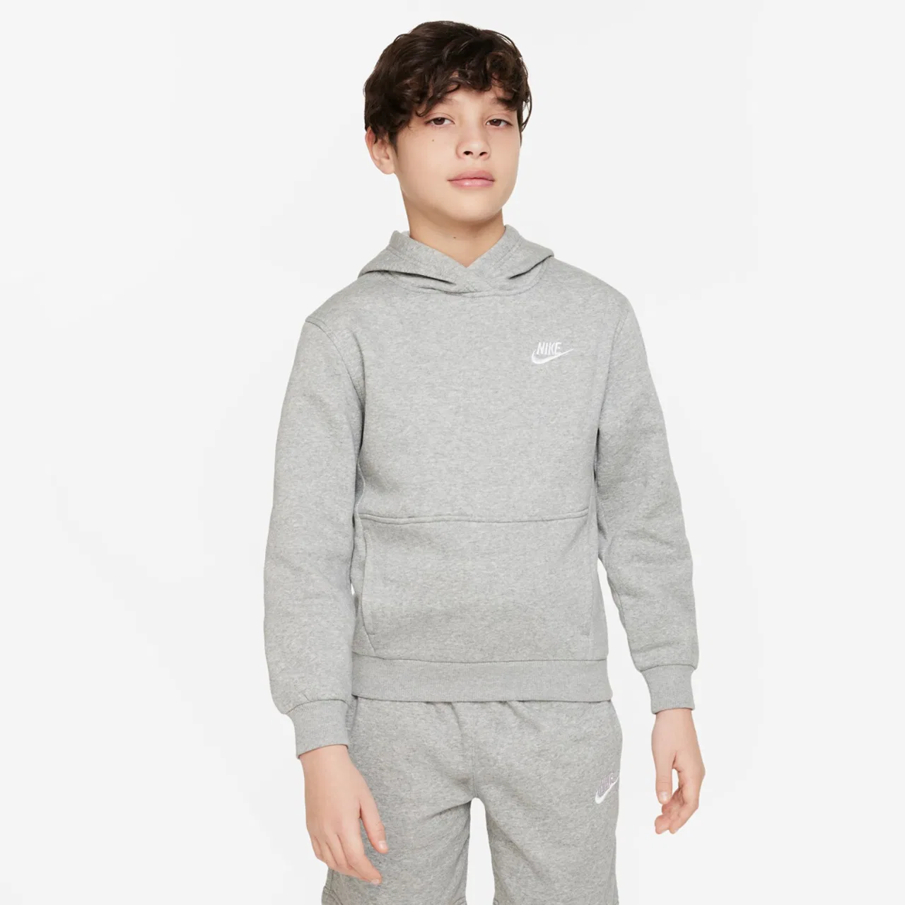 Худи для мальчиков NSW Club LBR Fleece Nike, цвет Dark Grey Heather/White