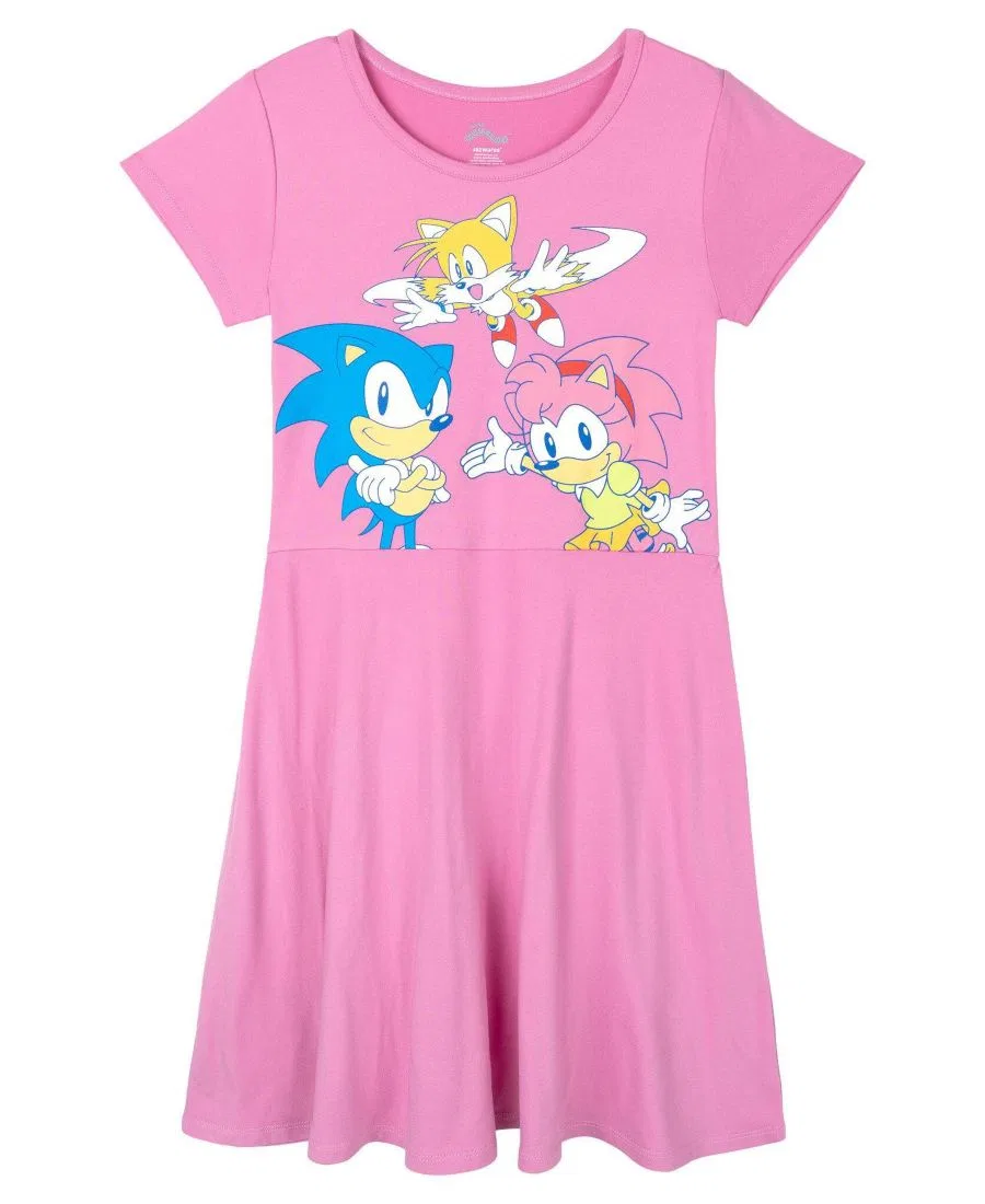 Комплект платьев-трапеций с принтом Sonic the Hedgehog, 2 шт., Sonic Blue Pink — фото 2