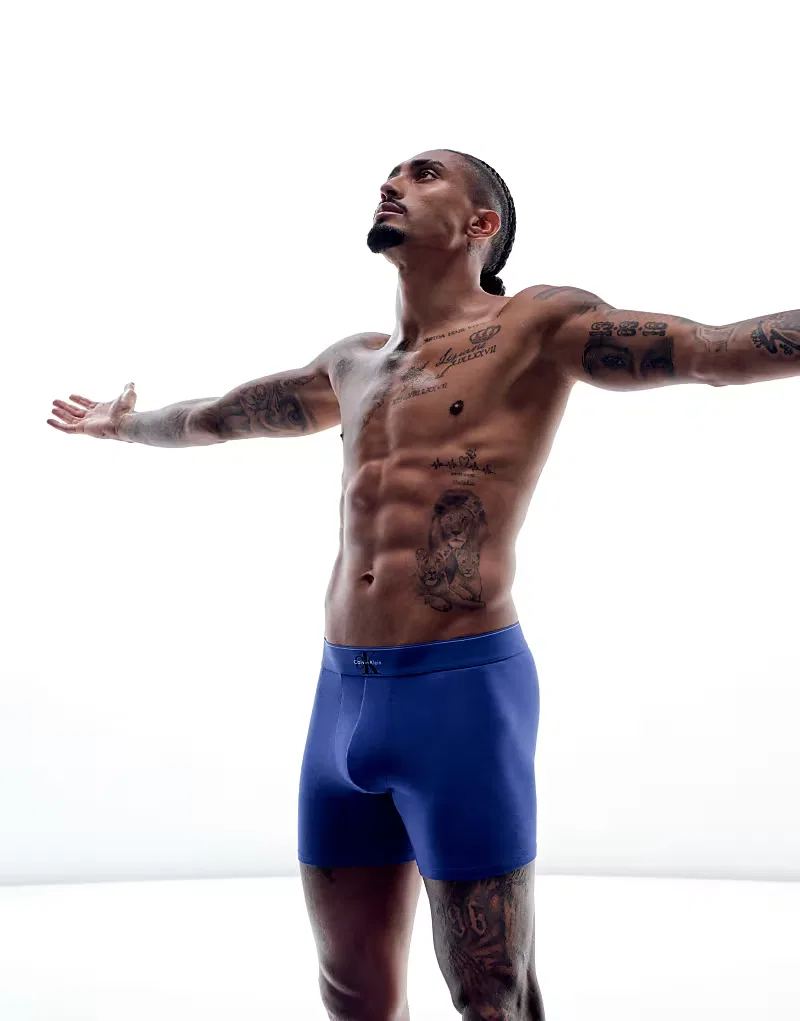 Боксеры-брифы хлопковые с монограммой 3 шт Calvin Klein, черный/синий — фото 2