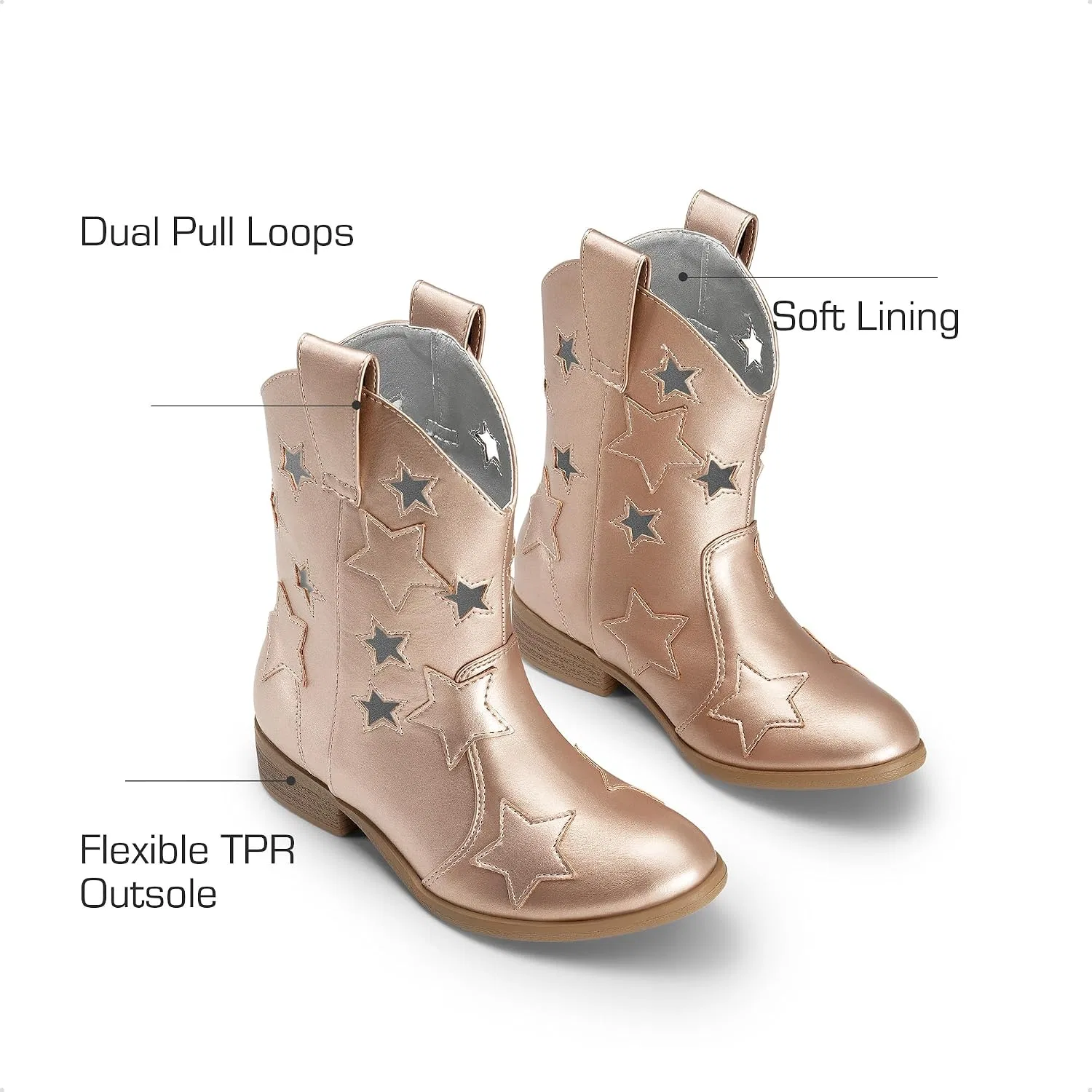 Детские сапоги для девочек с блестками и звездами Cowboy DREAM PAIRS, Rose Gold — фото 3