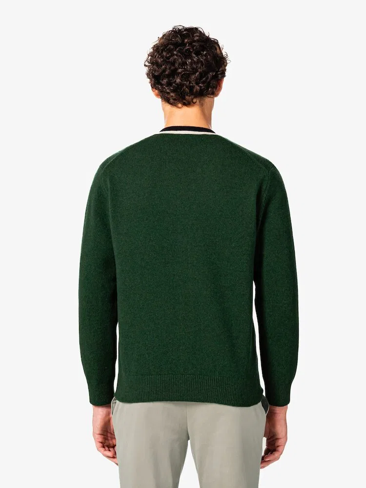 Пуловер с V-образным вырезом, шерстяной LACOSTE, Green — фото 3