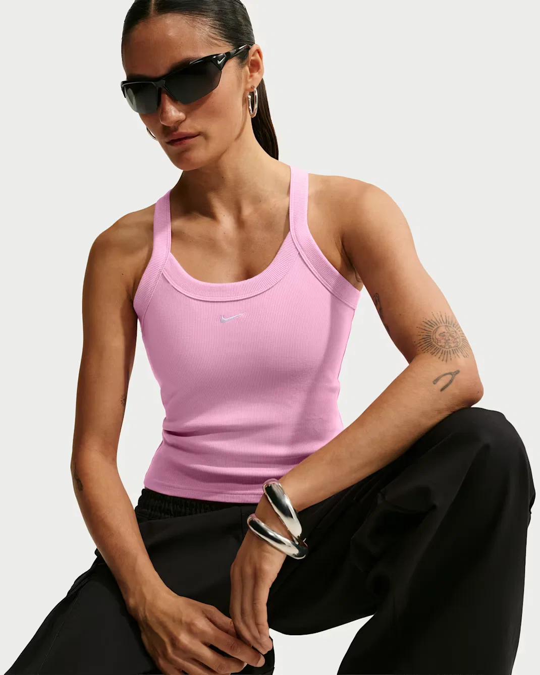 Женская облегающая мини-майка в рубчик Nike Sportswear Chill Knit, Pink Rise/White