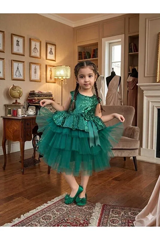 Детское платье для девочек с пайетками Party Rumi Kids, Green — фото 2