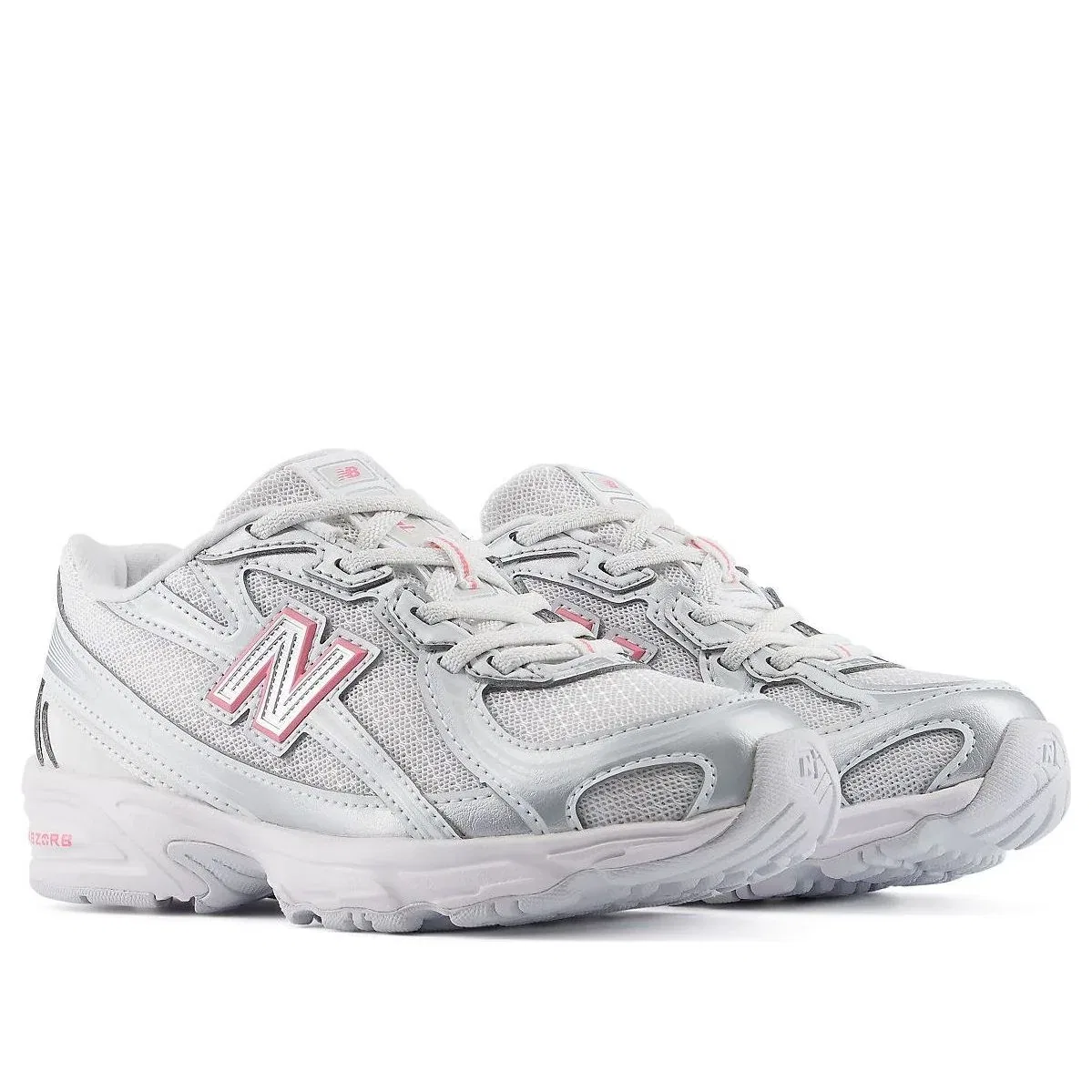 Детские кроссовки с сетчатым верхом 740 Bungee Lace 'Silver Metallic Signal Pink' New Balance, Silver Metallic / Signal Pink — фото 4